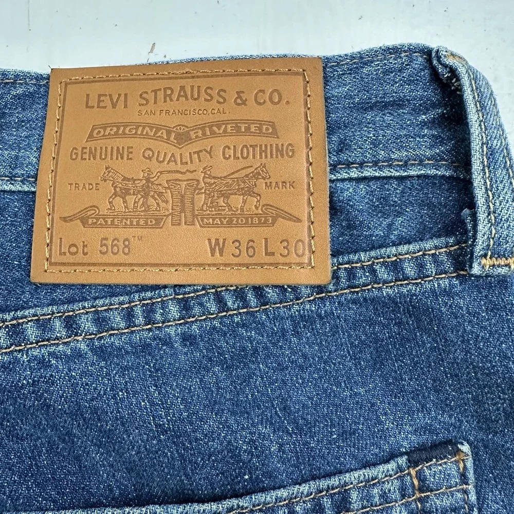 Levi’s 568 Big E Premium Loose Straight Jeans Men 36x30 Linen Cotton Blue Denim
